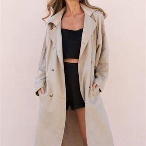 Posse Tokyo Duster Tan Pebble Dolman Sleeve Trench Linen Cotton Coat s xs NWOT